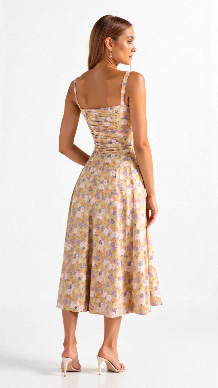 Margaret | Damen-Corsagen-Midi-Kleid mit seitlichem Schlitz