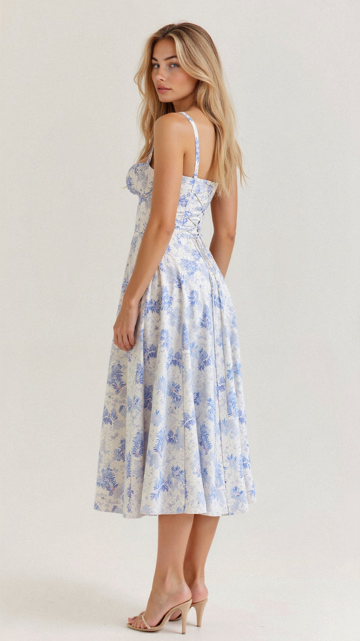 Margaret | Damen-Corsagen-Midi-Kleid mit seitlichem Schlitz