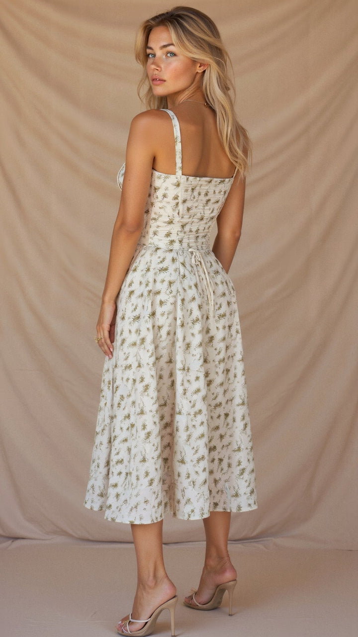 Margaret | Damen-Corsagen-Midi-Kleid mit seitlichem Schlitz
