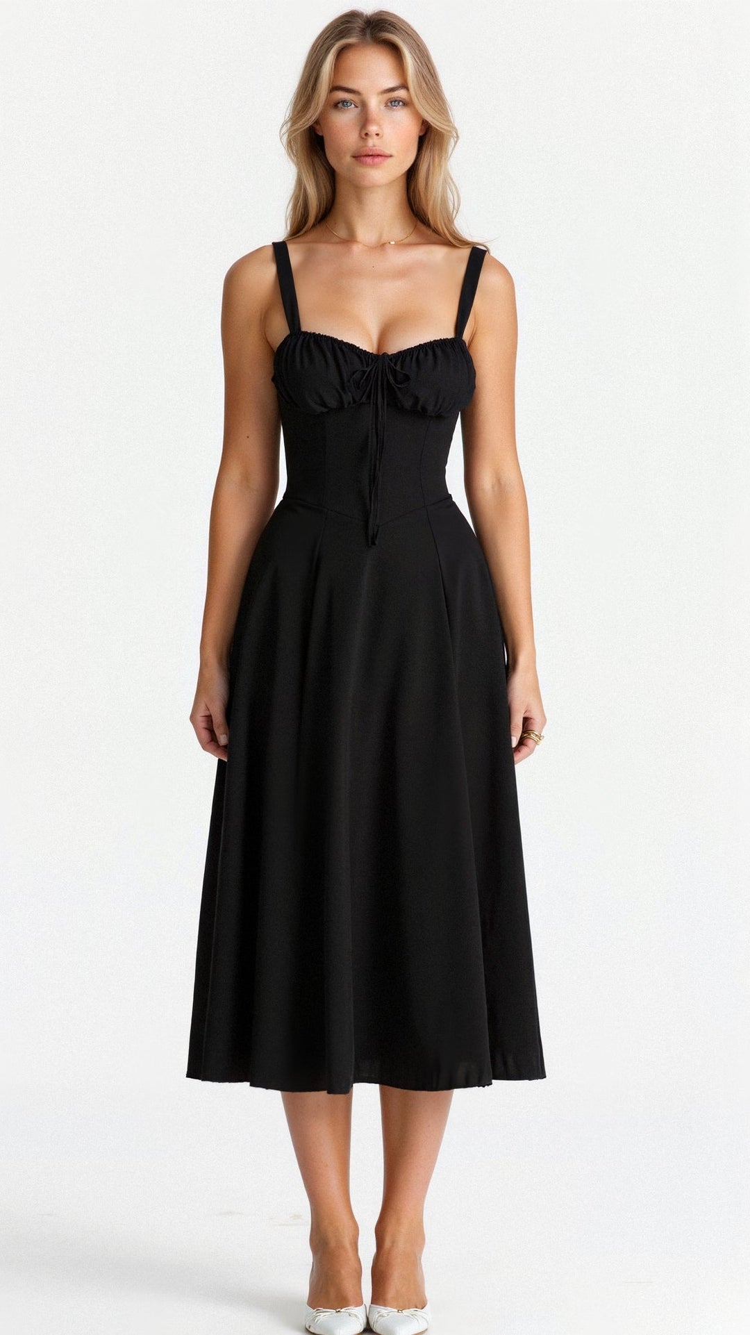 Margaret | Damen-Corsagen-Midi-Kleid mit seitlichem Schlitz