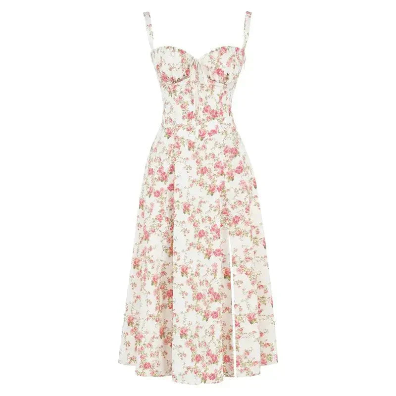 Margaret | Damen-Corsagen-Midi-Kleid mit seitlichem Schlitz