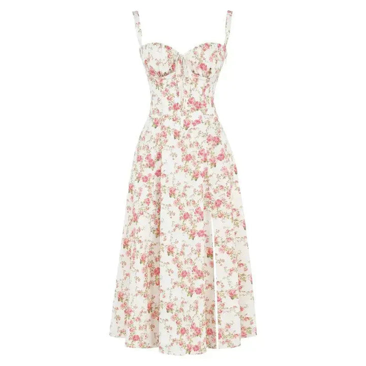 Margaret | Damen-Corsagen-Midi-Kleid mit seitlichem Schlitz