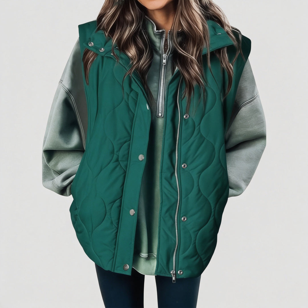 Gilet da donna con bottoni e tasche, con cappuccio