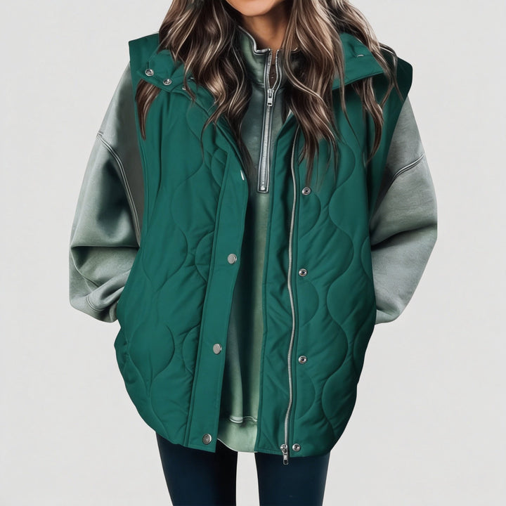 Gilet da donna con bottoni e tasche, con cappuccio