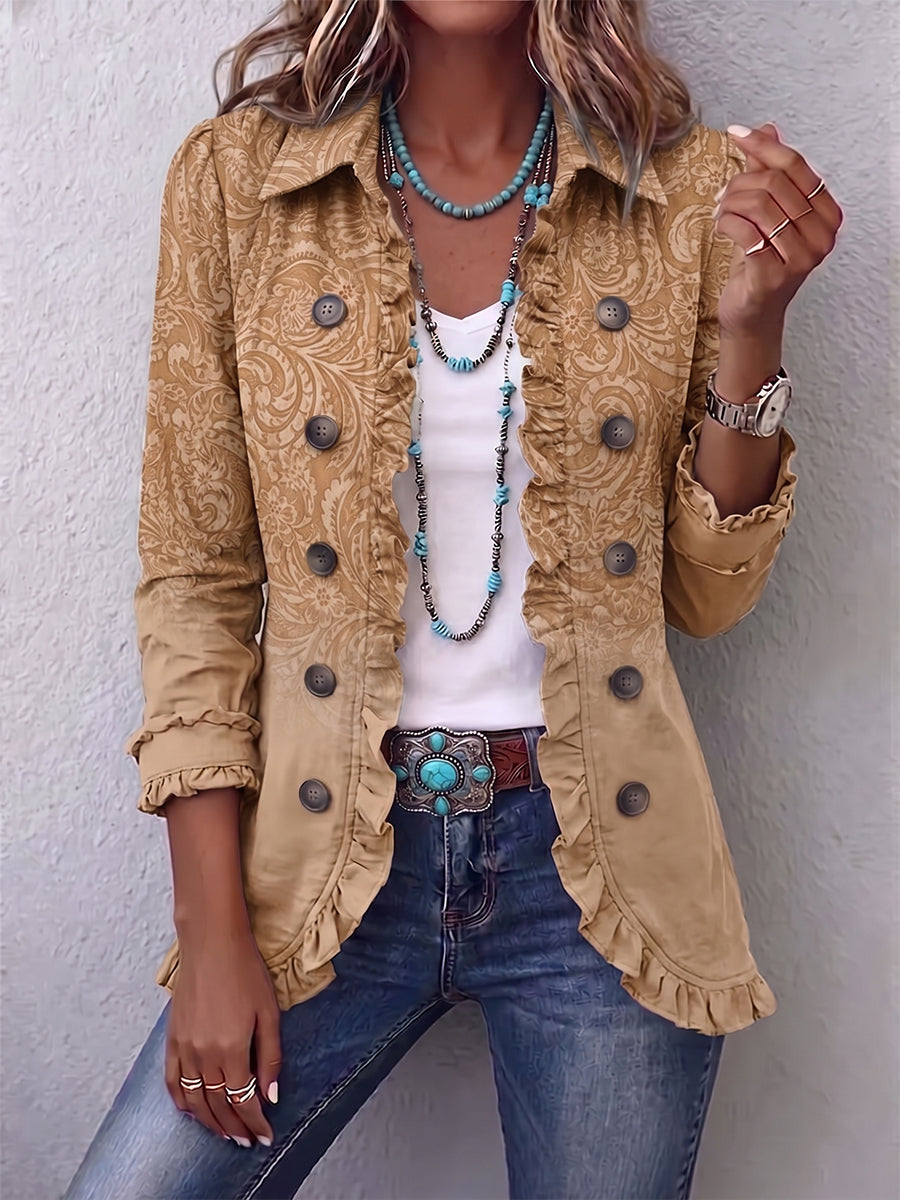 Damen Langarm-Rüschenjacke mit Knöpfen