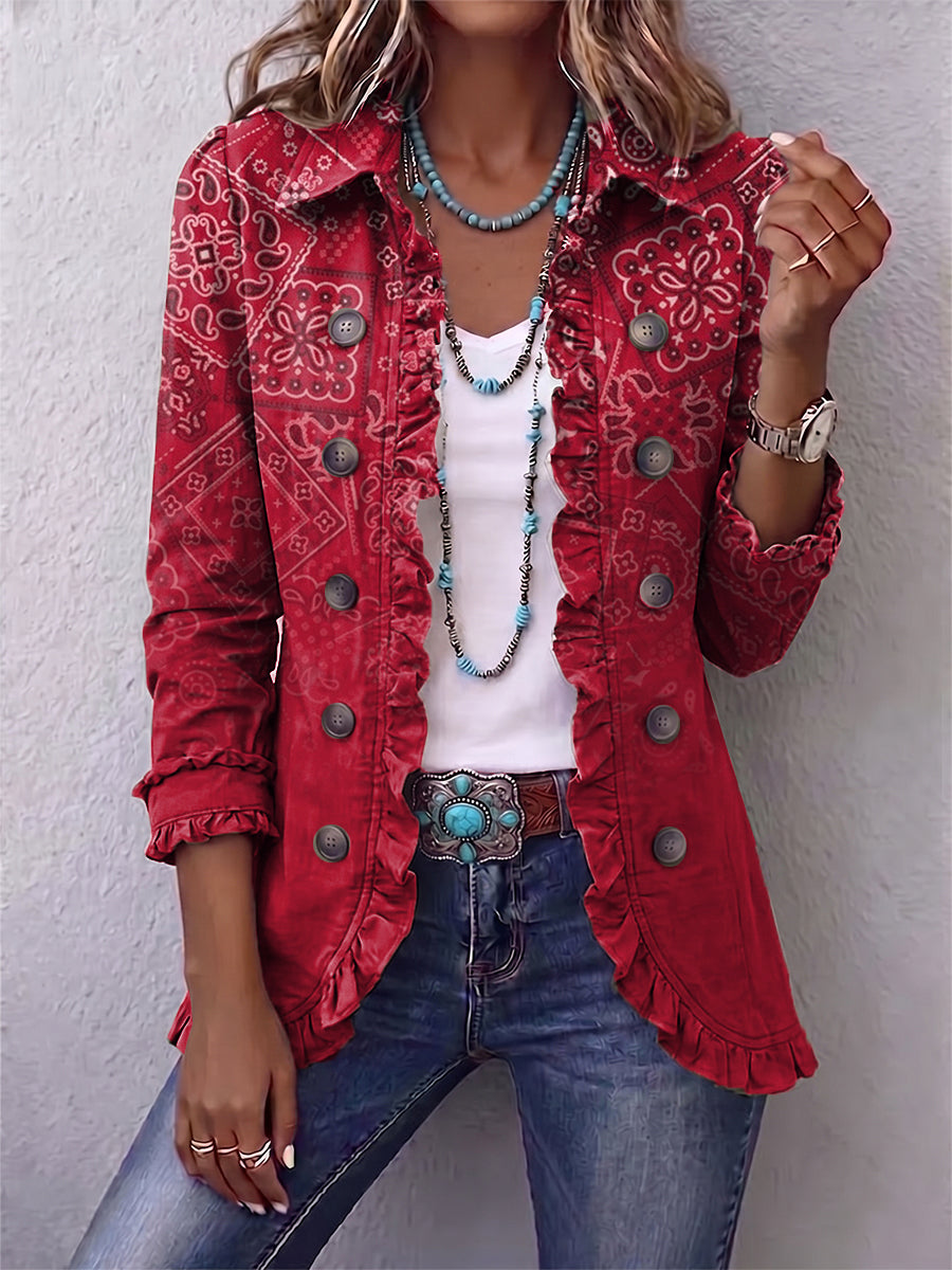 Damen Rüschenjacke mit Knöpfen