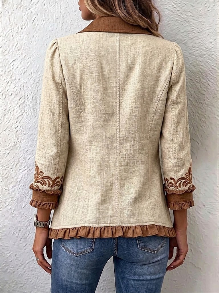 Damen Langarm-Rüschenjacke mit Knöpfen