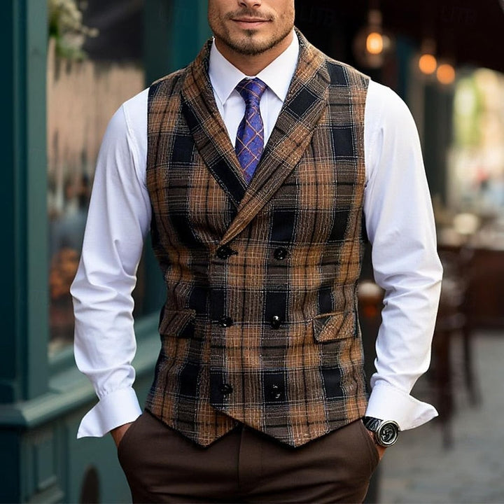 James | Herren Karo-Weste mit Knöpfen und Taschen