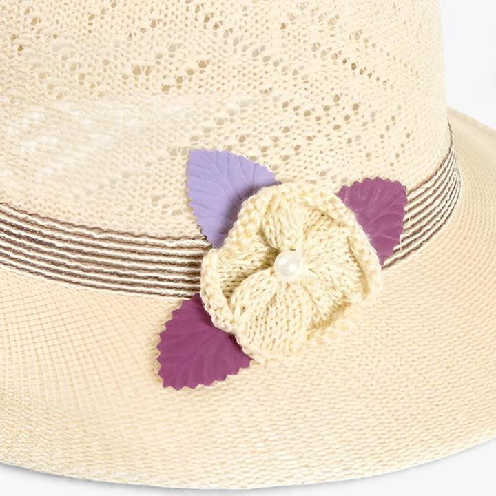 Sonnenhut mit breiter Krempe und Perlenblumen für Damen