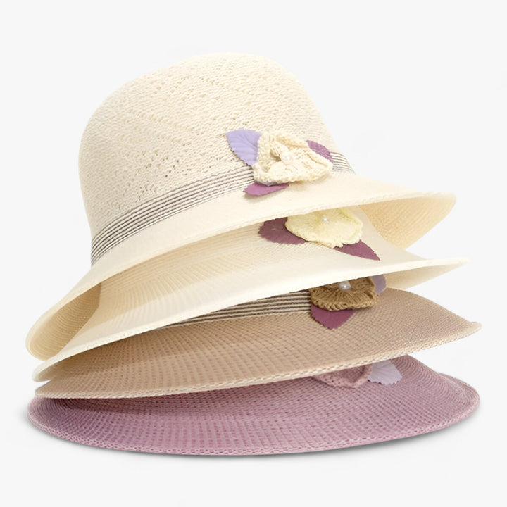 Sonnenhut mit breiter Krempe und Perlenblumen für Damen