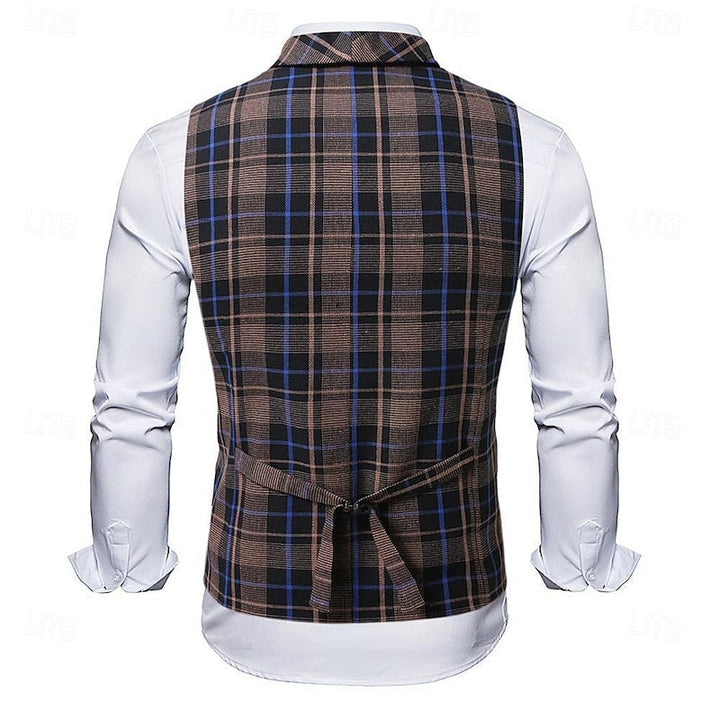 James | Herren Karo-Weste mit Knöpfen und Taschen