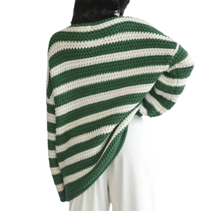 Maglione da donna a righe con scollo rotondo e maniche lunghe