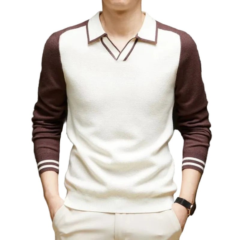 Maglione da uomo tipo polo a maniche lunghe