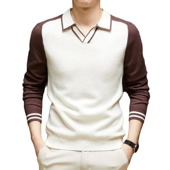 Maglione da uomo tipo polo a maniche lunghe