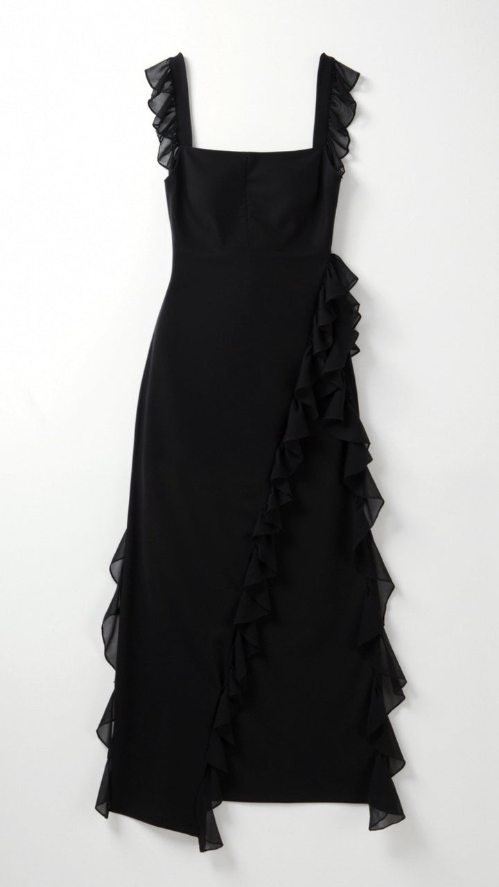 Laura | Damen Maxikleid mit Rüschen und seitlichem Schlitz