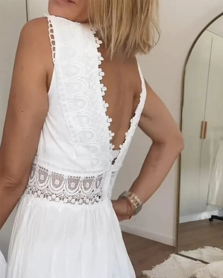 Rosélia | Damen V-Ausschnitt Spitzen-Maxikleid