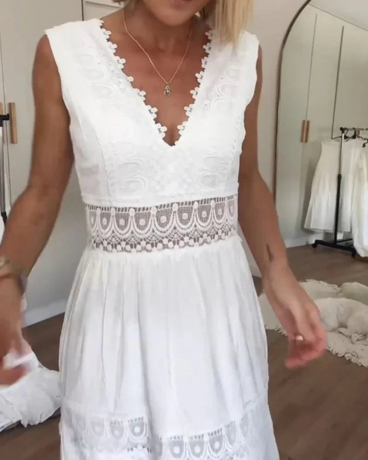 Rosélia | Damen V-Ausschnitt Spitzen-Maxikleid