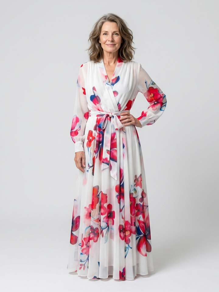 Lillian | Floral Langärmliges Wickel-Maxi-Kleid