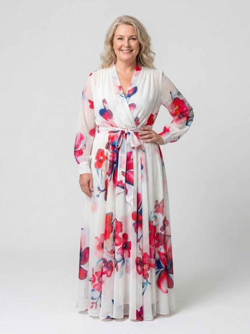 Lillian | Floral Langärmliges Wickel-Maxi-Kleid