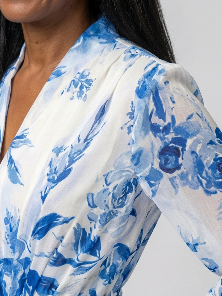 Lillian | Floral Langärmliges Wickel-Maxi-Kleid