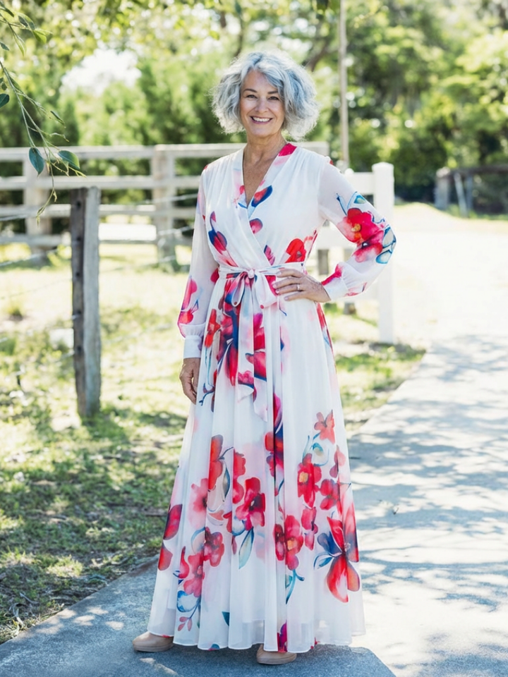 Lillian | Floral Langärmliges Wickel-Maxi-Kleid