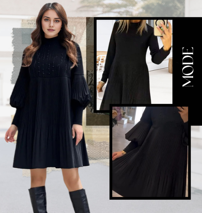 Marlene | Plus-Size Kleid mit Stehkragen und Laternenärmeln