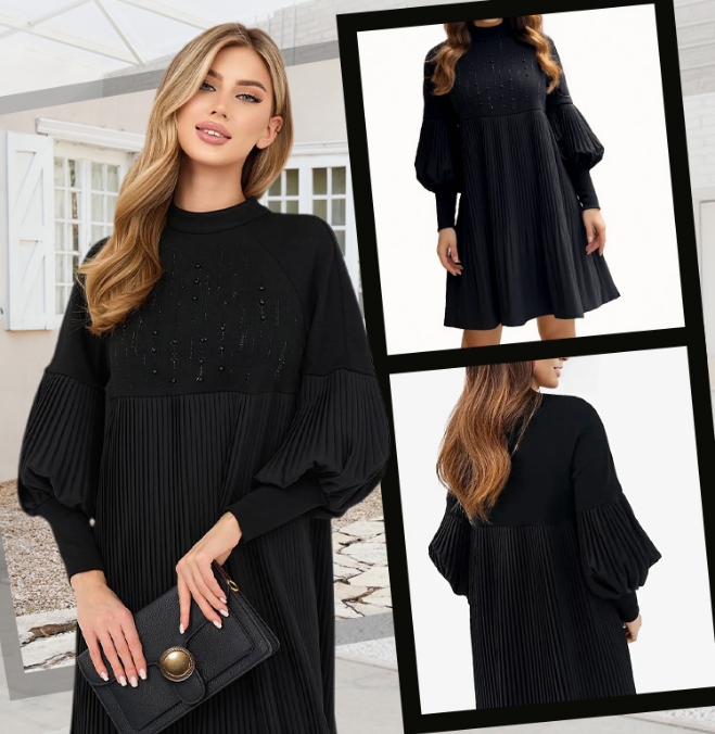 Marlene | Plus-Size Kleid mit Stehkragen und Laternenärmeln
