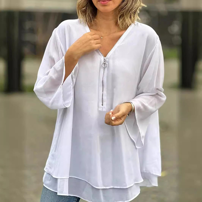 Heidi™ - V-Ausschnitt Fließendes Zip-Top