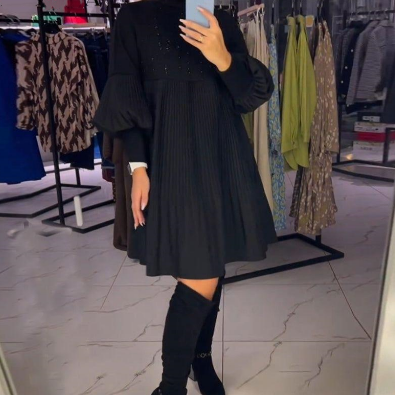 Marlene | Plus-Size Kleid mit Stehkragen und Laternenärmeln