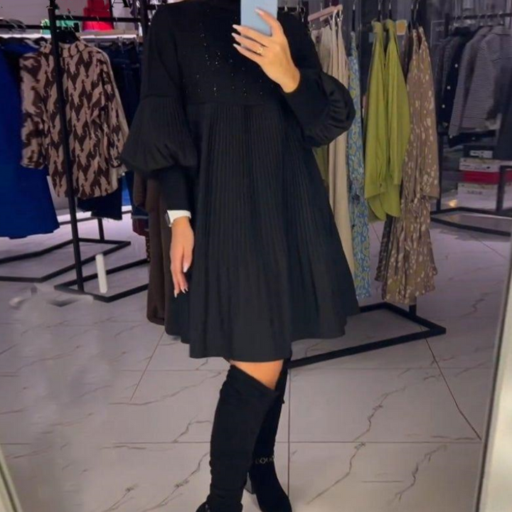 Marlene | Plus-Size Kleid mit Stehkragen und Laternenärmeln