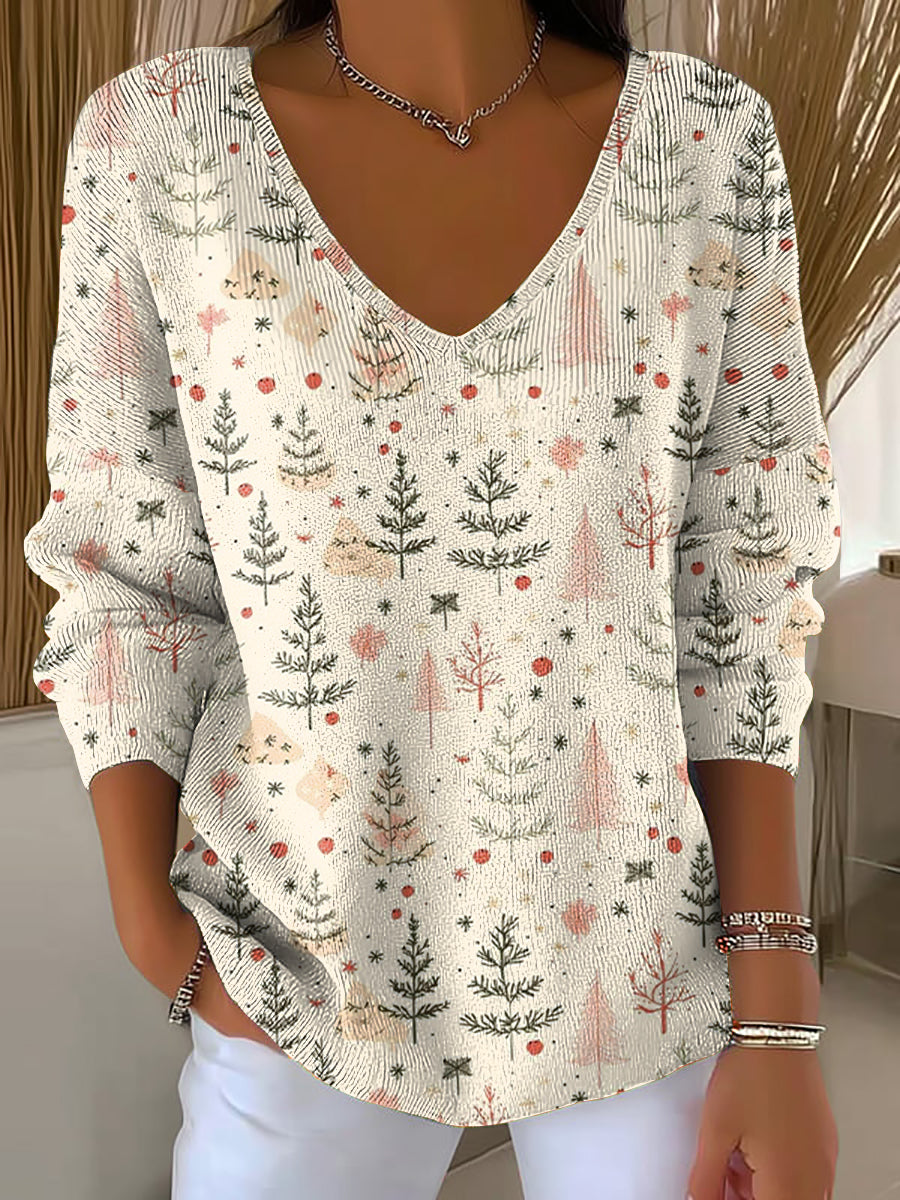 Damen V-Ausschnitt Merry Christmas Print Ripp-Top