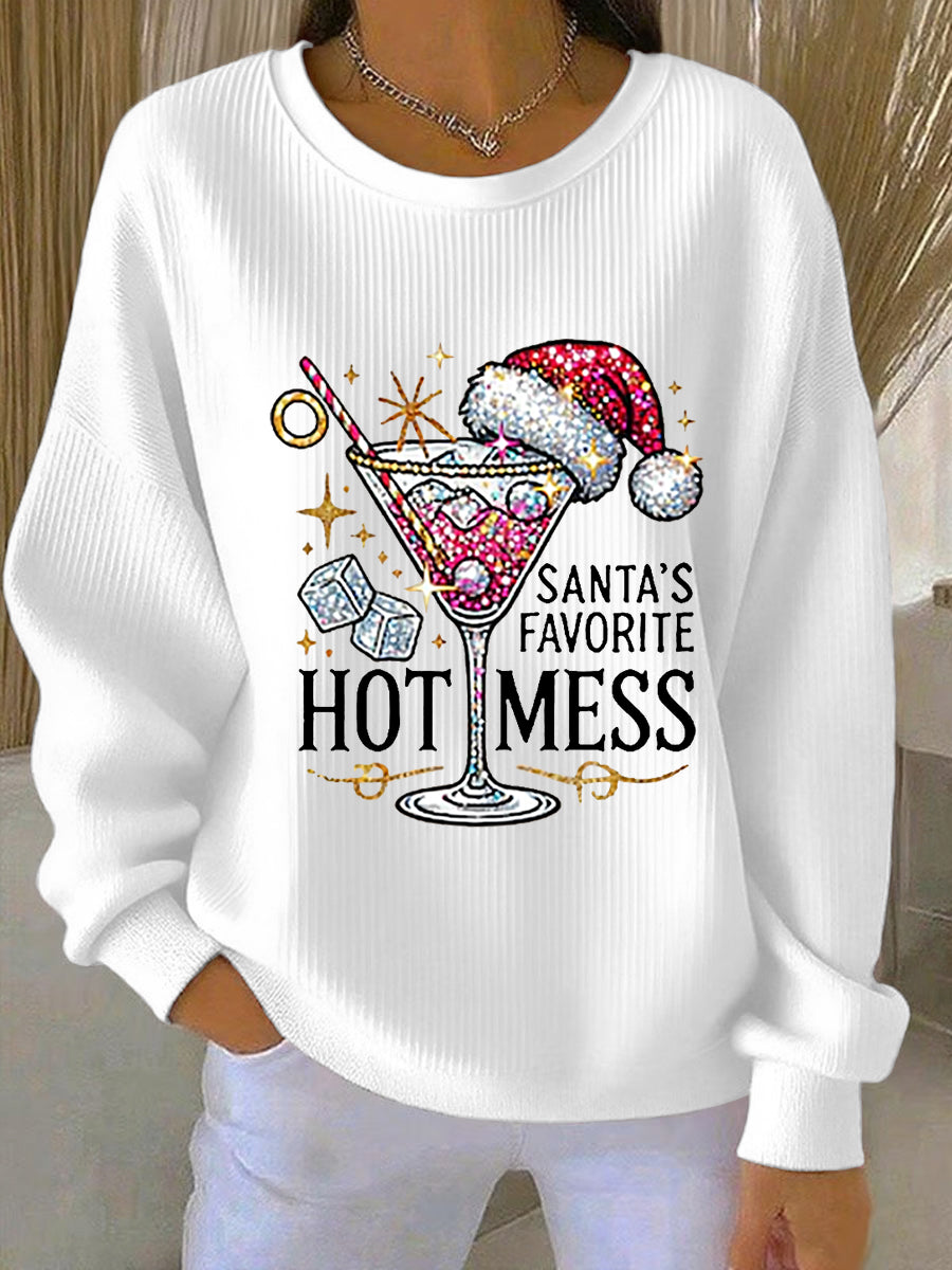 Damen Santa's Favorite Hot Mess Print Freizeit Ripp-Rundhals Sweatshirt