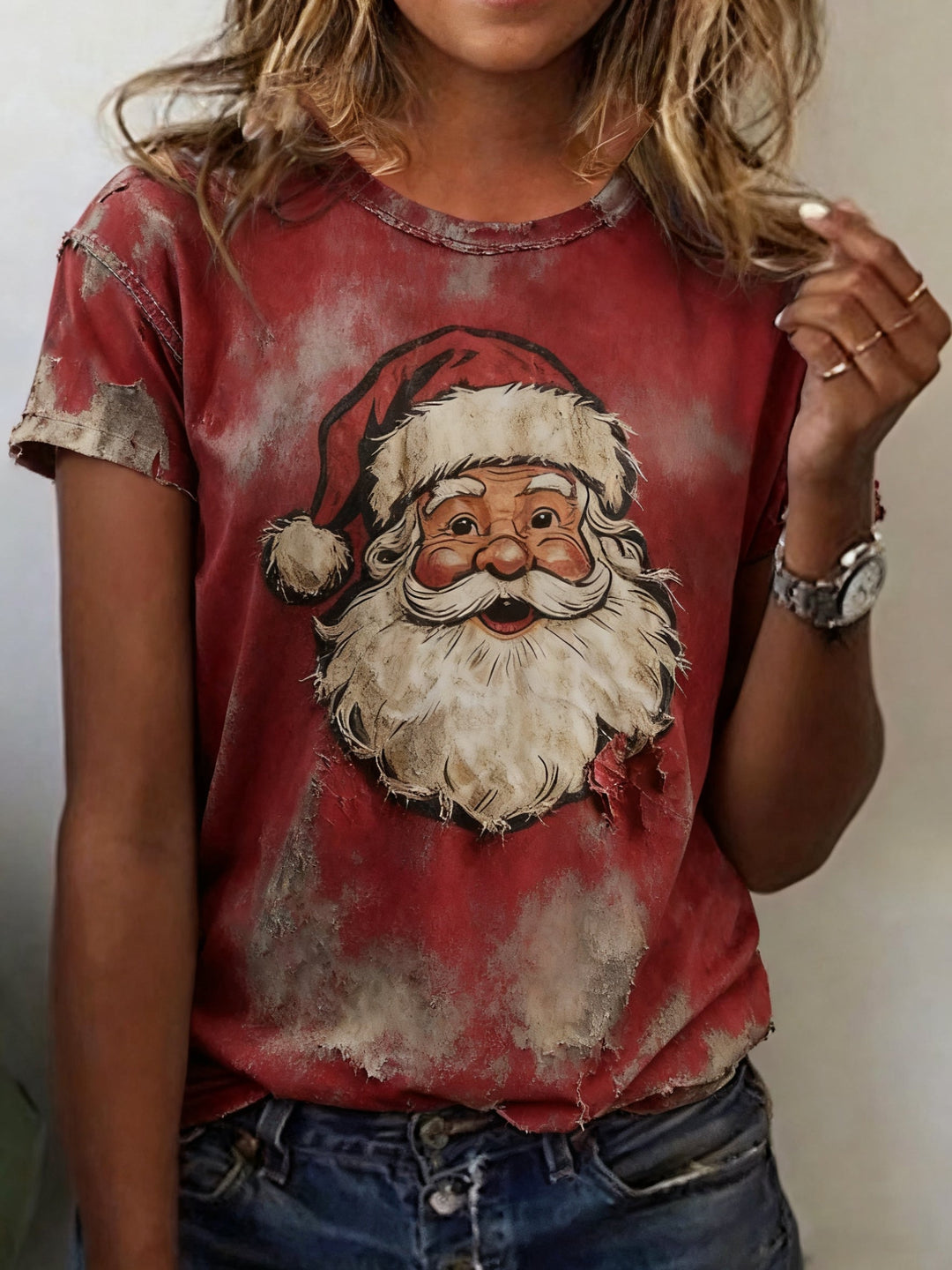 Damen Santa Claus Print Freizeit T-Shirt