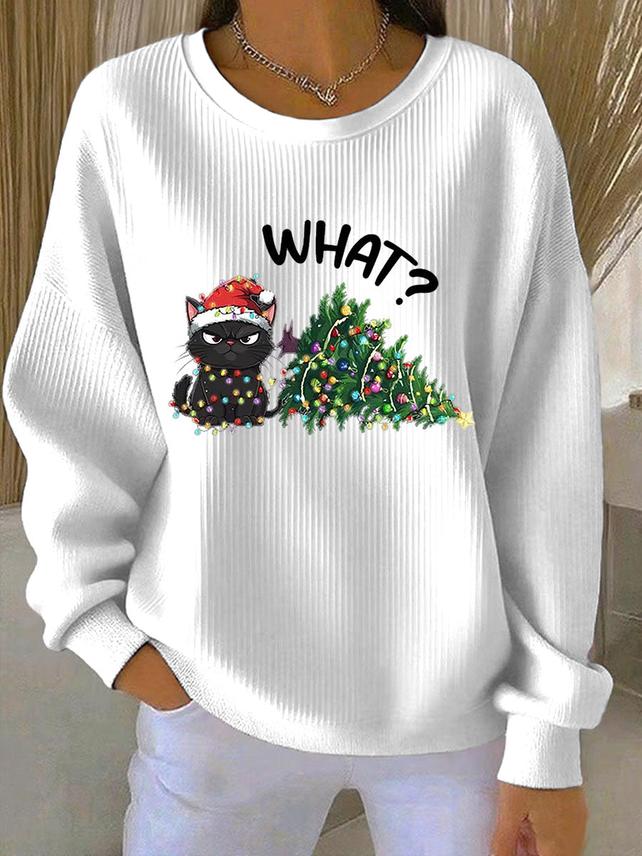Damen Weihnachts-Ripp-Rundhals-Sweatshirt