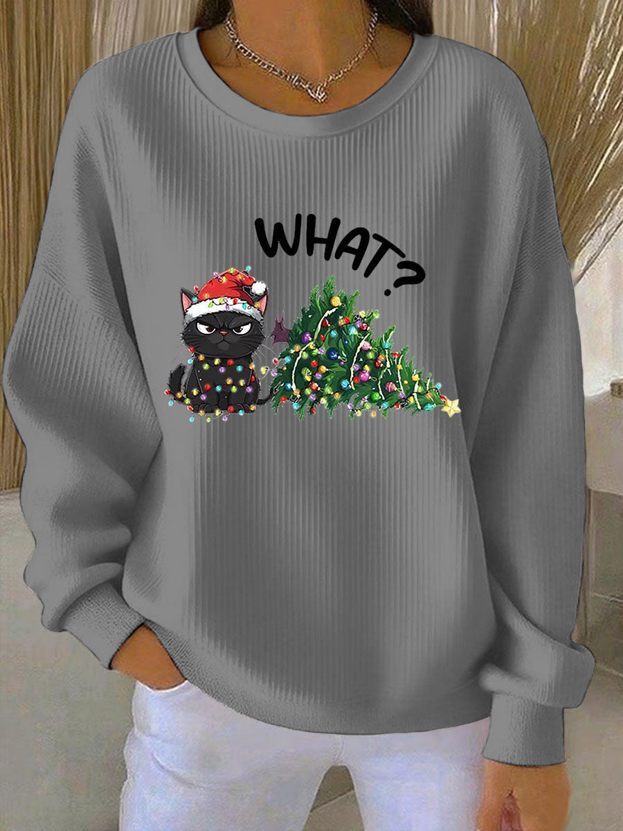 Damen Weihnachts-Ripp-Rundhals-Sweatshirt