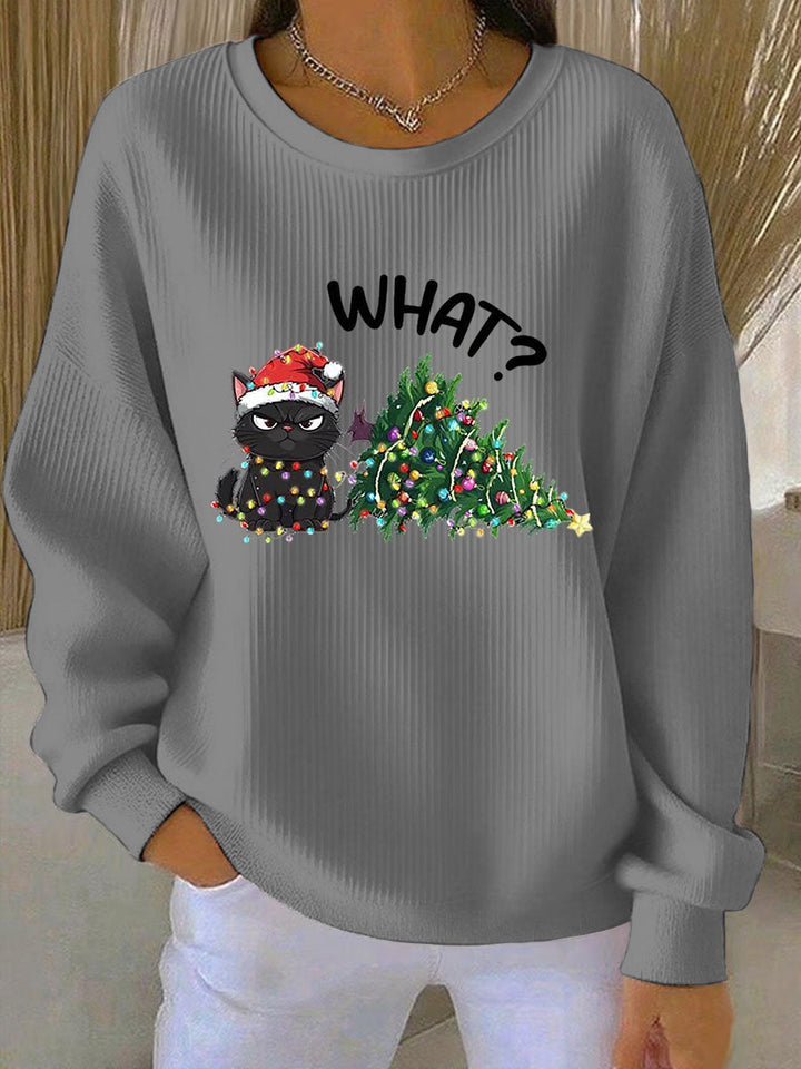 Damen Weihnachts-Ripp-Rundhals-Sweatshirt