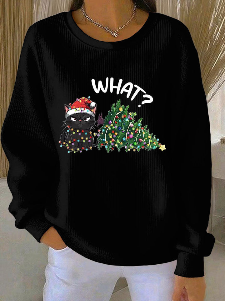 Damen Weihnachts-Ripp-Rundhals-Sweatshirt
