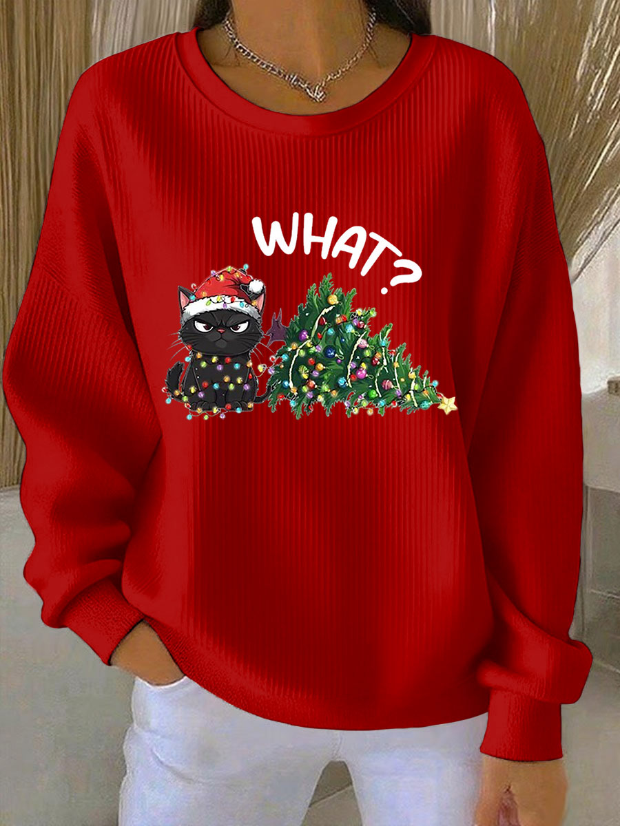 Damen Weihnachts-Ripp-Rundhals-Sweatshirt