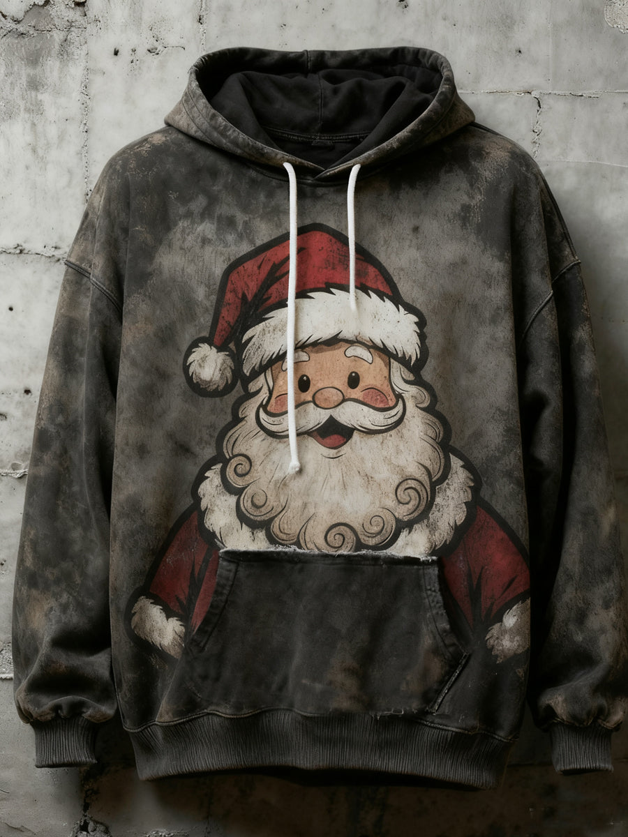 Herren Vintage Weihnachtsmann Print Freizeit Hoodie