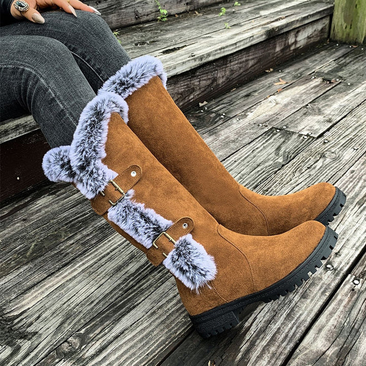 Damen Dicke Plüsch Mid-Calf Schneestiefel