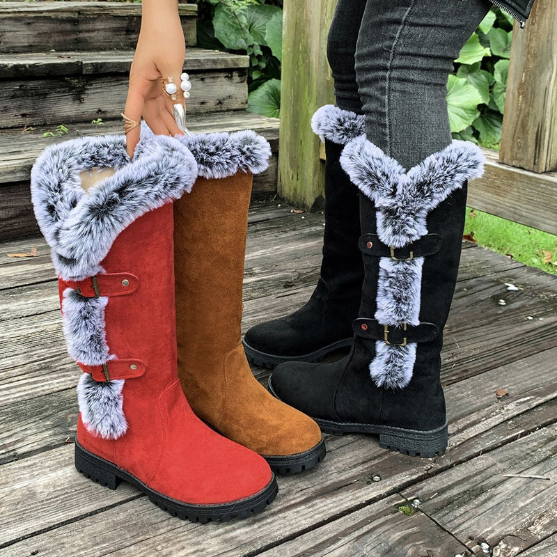 Damen Dicke Plüsch Mid-Calf Schneestiefel