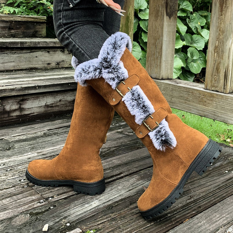 Damen Dicke Plüsch Mid-Calf Schneestiefel