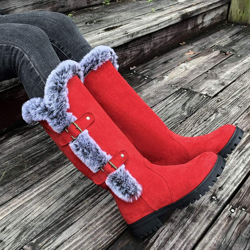 Damen Dicke Plüsch Mid-Calf Schneestiefel
