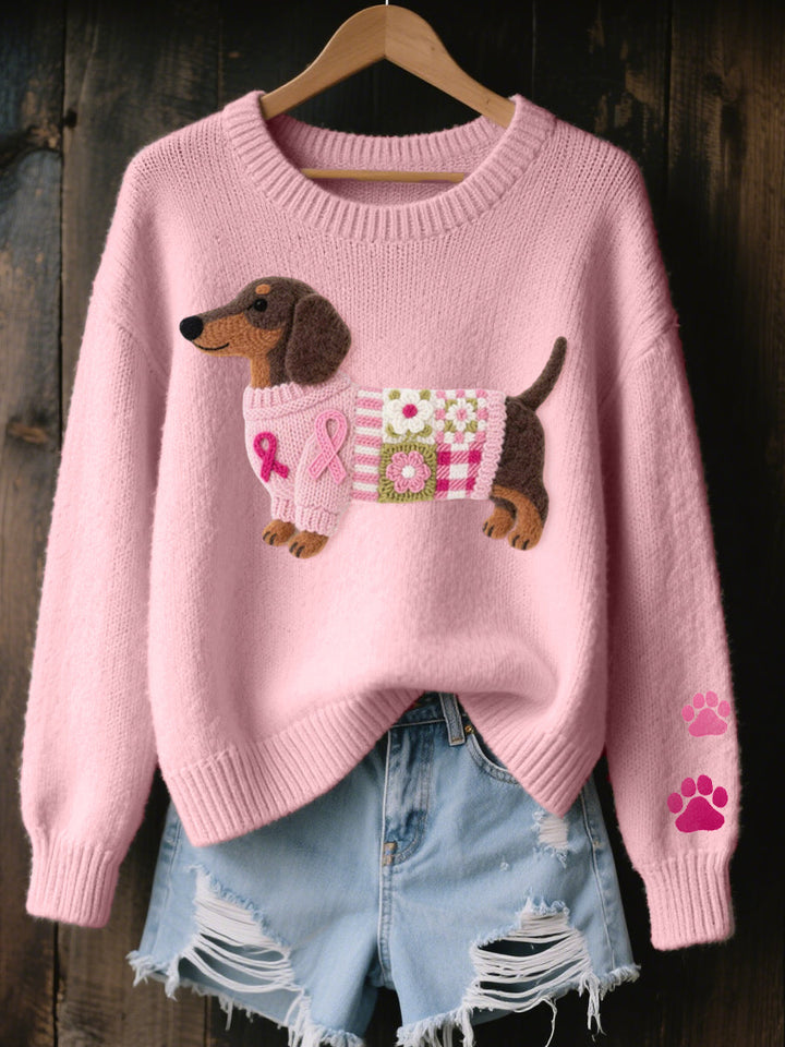 Dachshund Love™ – Bequemer Patchwork Strickpullover