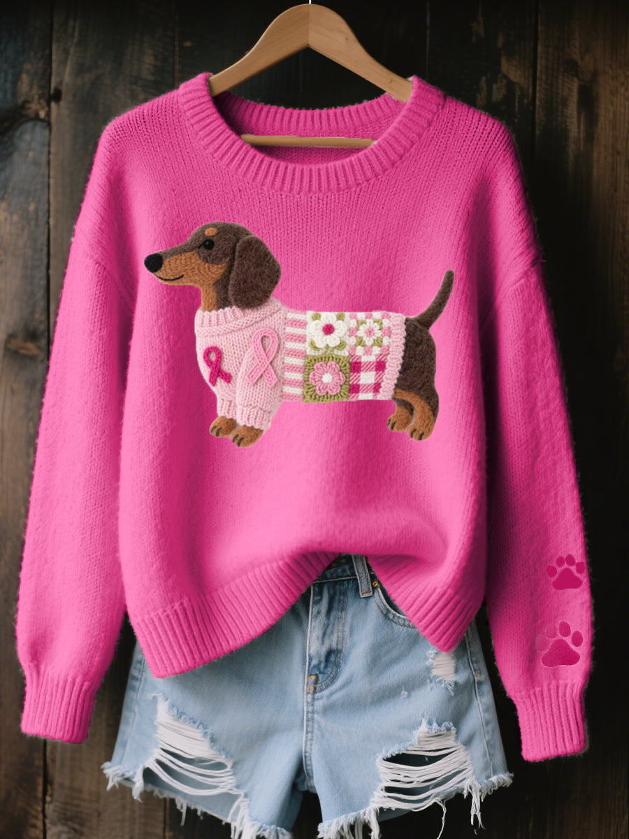 Dachshund Love™ – Bequemer Patchwork Strickpullover