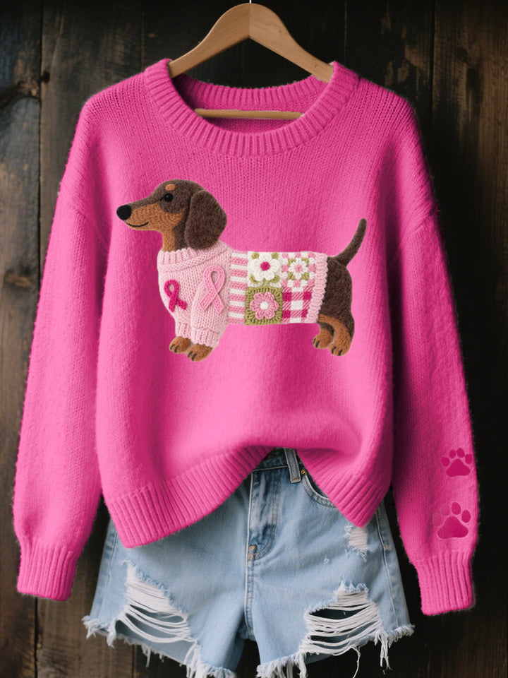Dachshund Love™ – Bequemer Patchwork Strickpullover