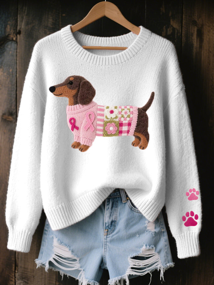 Dachshund Love™ – Bequemer Patchwork Strickpullover