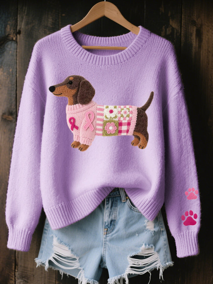 Dachshund Love™ – Bequemer Patchwork Strickpullover