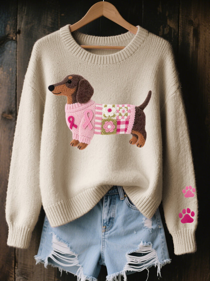 Dachshund Love™ – Bequemer Patchwork Strickpullover