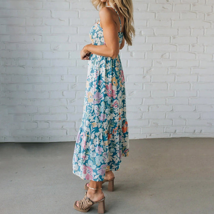 Blumenkleid Maxi mit gerafftem Oberteil und verstellbaren Trägern